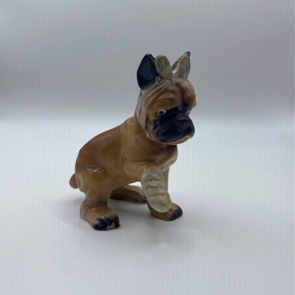 Vintage Kitschy Japanese Bandaged Boxer Dog Porcelain Figurine
